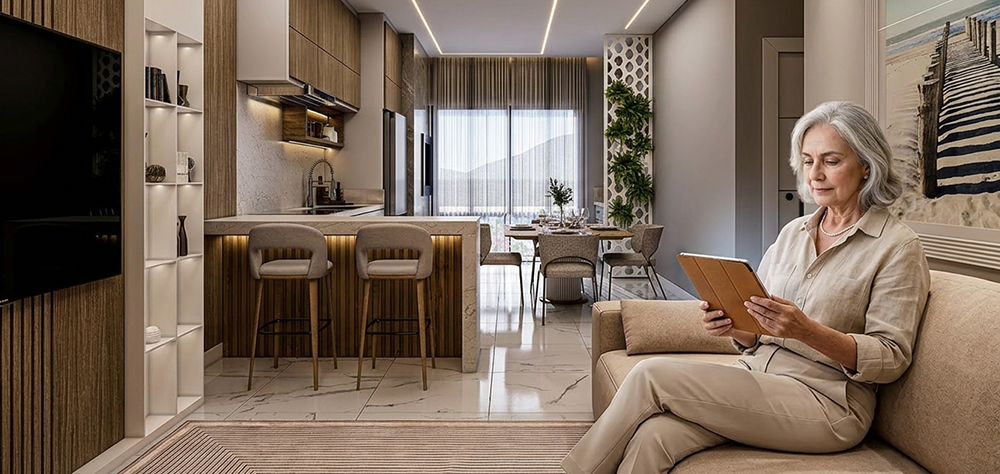 Render 3D sala de estar Topázio