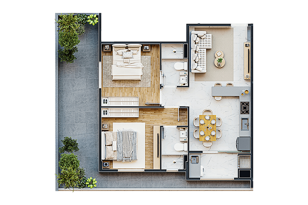 Planta baixa apartamento 62m²